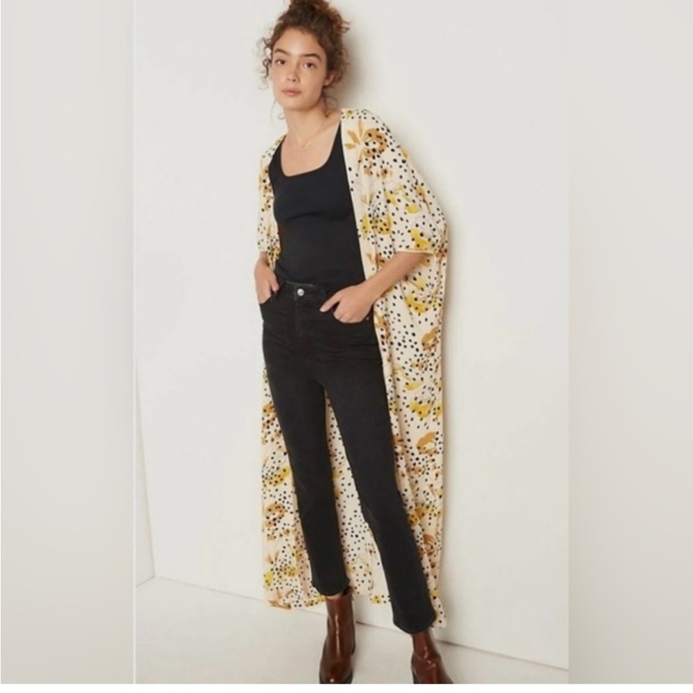 Bel Kazan Anthropologie Floral Long lightweight Kimono Cardigan boho